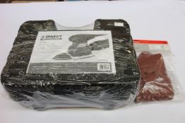 Five boxes of as new Sparky professional sanders (MP251) and ten packs of sparky sanding papers.
