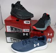 Three pairs of as new Under Armour trainers; Hovr Phantom RN (UK 8), Hovr Strt (UK 5.5) and