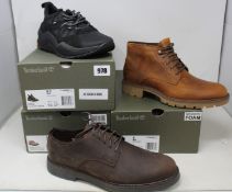 Three pairs of as new Timberland footwear; Squall Canyon waterproof Oxford shoes (UK 9.5),