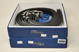 Twelve as new GP & Max grey leather belts (Assorted sizes).