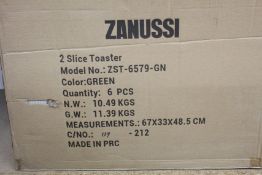 Six new Zanussi Green 2 slice Toasters (ZST - 6579).