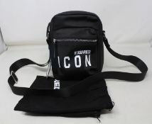 An as new Dsquared2 Icon logo-print messenger bag (RRP £270).