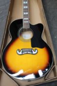 A Harley Benton Custom Line King-CE VS Acoustic Guitar with a Thomann Acoustic Jumbo Gigbag, both as