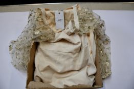 Three assorted as new Lichi dresses, one in cream and two in white (All M).