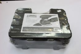 Five boxes of as new Sparky professional sanders (MP251) and ten packs of sparky sanding papers.