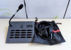 A pre-owned Riedel DCP-1016E/O 16 Key Desktop Control Panel, a pre-owned Riedel MIC-30 Gooseneck