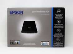 A boxed as new Epson Perfection V39 compact colour photograph and document scanner in black