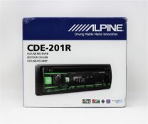 A boxed as new Alpine CDE-201R CD Receiver with USB Controller in Black (Box opened, some damage