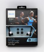 Ten boxed as new Philips ActionFit Phyton Wired Sport Headphones in Black/White (P/N: SHQ4300WS/