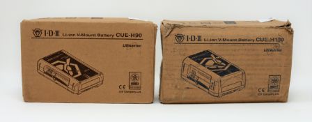 A boxed as new IDX System Technology CUE-H180 179Wh Compact Li-Ion V-Mount Battery and a boxed as