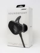 A boxed as new pair of Bose SoundSport Wireless Earphones in Black (Box sealed).