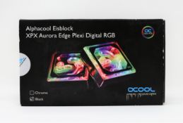 A boxed as new Alphacool Eisblock XPX Aurora Edge Plexi Black Digital RGB CPU Water Cooler in