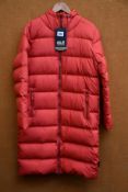 An as new Jack Wolfskin Crystal Palace coat in coral red (S - Slight dirt mark around hood when