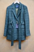 A woman's as new Really Wild London belted tweed jacket in Khaki/Silver (Size 14 - RRP £395).