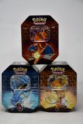 Three sealed as new Pokemon Hidden Fates tins (Complete tin set).