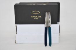 Two boxed as new Parker 51 Fountain Pens (Teal and Midnight Blue).