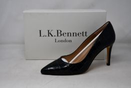 A pair of as new L.K.Bennett Floret shoes in teal croc effect (EU 38 - RRP £229).