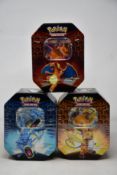 Three sealed as new Pokemon Hidden Fates tins (Complete tin set).