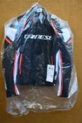 An as new Dainese Racing 3 leather jacket in Black/White/Fluo-Red (Size: 52).