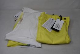 A pair of women's as new Berna trousers in yellow (TG 44) together with a Liviana Conti top (M).