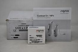 Ten boxed as new Signia Contrast S+ hearing aids in Beige.