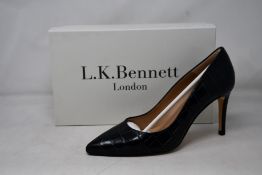 A pair of as new L.K.Bennett Floret shoes in teal croc effect (EU 42 - RRP £229).