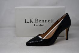 A pair of as new L.K.Bennett Floret shoes in teal croc effect (EU 38.5 - RRP £229).