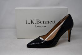A pair of as new L.K.Bennett Floret shoes in teal croc effect (EU 40 - RRP £229).