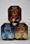 Three sealed as new Pokemon Hidden Fates tins (Complete tin set).