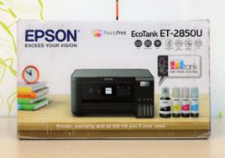 A boxed as new Epson EcoTank ET-2850U all-in-one printer in black (box damaged).