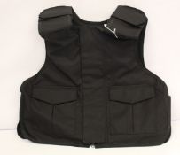 A Safe Guard Armour Patrol 1 tactical armour vest in black, with a detachable 'Public Safety' velcro