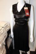 An as new Alexa Chung black pinafore dress in lustrous satin (Size 6).