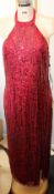 An as new Adrianna Papell sequined high halter sheath ballet dress in cranberry (UK 12/M).