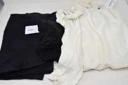 Two as new Raey long day dresses, one black, one ivory (Both UK 6) and a pair of casual denim shorts
