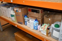 A quantity of cleaning products to include disinfectant cleaner, absorbent paper rolls and other