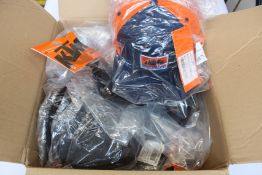 A quantity of as new KTM Powerwear merchandise to include hats, keyrings, dummies and others.