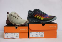 Two pairs of as new Merrell footwear; women's Siren 3 GTX (UK 5.5) and men's Nova 2 (UK 11).