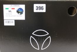 A boxed as new Momo Design EVO Fighter motorcycle helmet in matt blue/silver (ML).