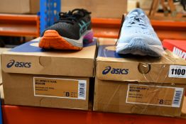 Two pairs of women's as new Asics trainers; Novablast 2 (UK 6) and GT-2000 9 Trail (UK 6).