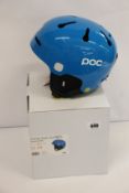 A boxed as new POCito Auric Cut Junior Ski Helmet - Fluorescent Blue (51-54, XS-S).