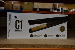 An as new Corioliss C1 professional hair styling iron in Gold Paisley.