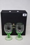 An as new pair of Versace x Rosenthal Crystal wine goblets in Mint Green (Round, 27.1cm x 27.1cm,