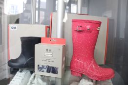 A pair of children's Hunter Original Giant Glitter boots (UK 12), kid's First Classic boots (UK