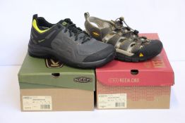 Two pairs of men's as new Keen footwear; Explore Waterproof (UK 10) and Clearwater CNX (UK 10.5).