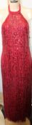 An as new Adrianna Papell sequined high halter sheath ballet dress in cranberry (UK 14/M).