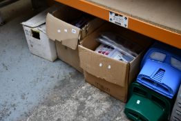 A quantity of miscellaneous items to include sliding door locks, hose hangers, an art bin storage