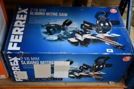 A boxed as new Ferrex Sliding Mitre Saw 91794 (2000W, 216mm).