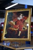 A tapestry of 'The Red Boy' in an ornate frame (90cm x 75cm).