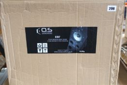 A boxed as new O.S Acoustics 2-way active studio monitor.