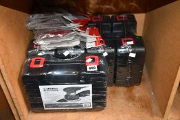 Five boxes of as new Sparky professional sanders (MP251) and ten packs of Sparky sanding papers.